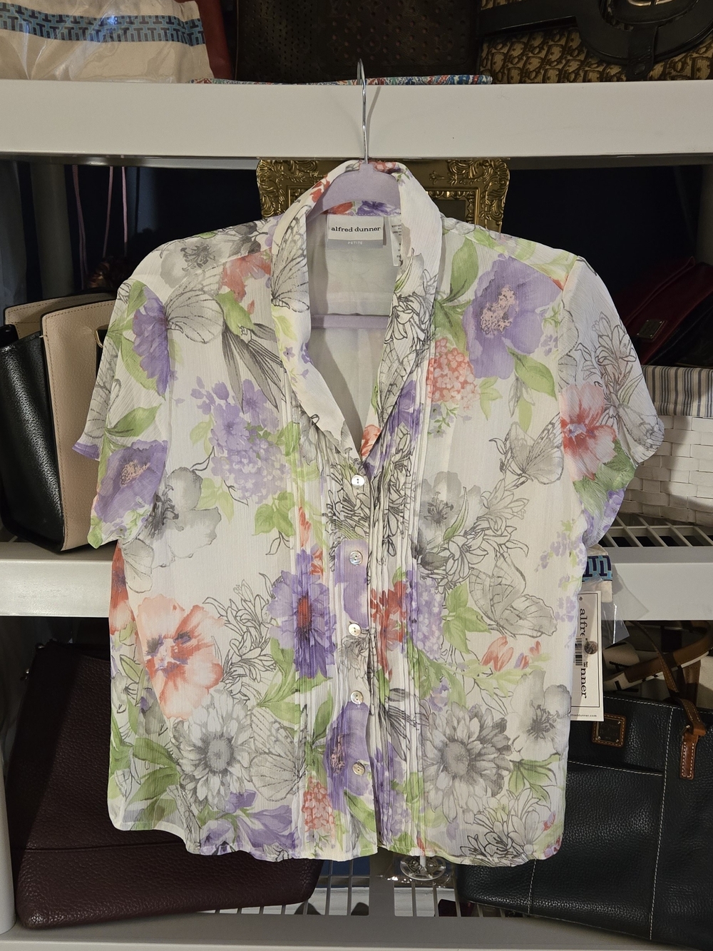 Alfred Dunner NWT Cottagecore White Floral Short-Sleeve Button-Down Shirt